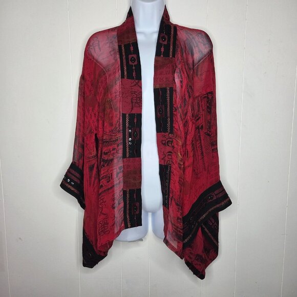 Chicos Womens 100% Silk Embroidered Beaded Sheer Kimono Size M/L Art To Wear - Picture 1 of 10